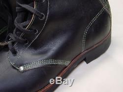 Mens 1950s BLACK Leather Work Boots Shoes 9E USA ENDICOTT Deadstock HORSE HIDE