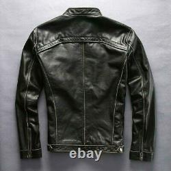 Mens Biker Vintage Motorcycle Distressed Black Cafe Racer Real Leather Jacket
