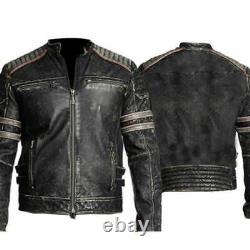 Mens Biker Vintage Motorcycle Distressed Black Retro 1 Cafe Racer Leather Jacket