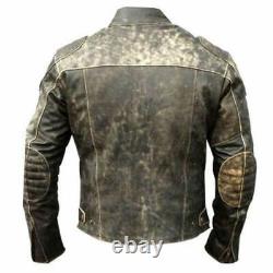 Mens Motorcycle Distressed Hooligan Leather Jacket Bikers Casual Fashion Vintage