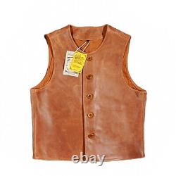 Mens Retro Horsehide Vest American Vintage Style Waistcoat Waxed Horse Leather