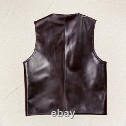 Mens Retro Waistcoat Vest Waxed Horsehide Horse Leather American Vintage Style