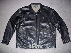Mens VTG 90's POLO RALPH LAUREN Soft Leather Jacket XL BLACK withBrown Horse EUC