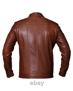Mens Vintage Biker Motorcycle Tan Brown Cafe Racer Real Leather Jacket