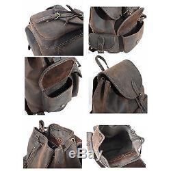 Mens Womens Vintage Casual 100% Crazy Horse Genuine Leather Backpack