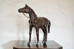 Mid Century Leather Thoroughbred Race Horse Sculpture, Vintage Leather Horse