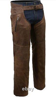 Milwaukee Leather 5518 Men's Vintage Crazy Horse Brown Motorcycle Chaps XL