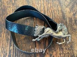 Mimi Di N Horse Buckle & Snakeskin Leather Belt 1989 VTG Silver Tone Rare HUGE