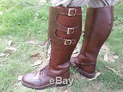 Mux Leather Vintage Brown Laces, 3 Side Buckle Horse Riding Tall Boot UK 5 12