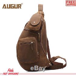 NEW AUGUR Crazy-horse Leather Chest Bag Vintage Fashion High Capacity Crossbod