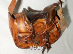 NEW Vintage Tooled Leather Horse Saddle Shoulder Bag Purse Brown Western Cowgirl