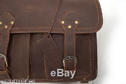 New Crazy Horse Genuine Leather Briefcase Bag 16 Satchel Backpack Vintage Retro