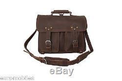 New Crazy Horse Genuine Leather Briefcase Bag 16 Satchel Backpack Vintage Retro