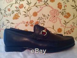 New Mens Gucci Horsebit 42.5 Leather Black Brassbit Vintage Loafers Horse Bit