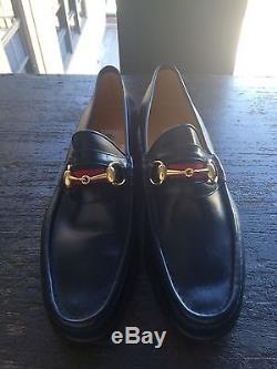 New Mens Gucci Horsebit 42.5 Leather Navy Brassbit Vintage Loafers Horse Bit