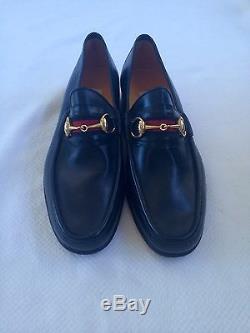 New Mens Gucci Horsebit 42.5 Leather Navy Brassbit Vintage Loafers Horse Bit