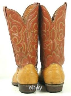 Nocona Western Cowboy Boots Two Tone Brown Leather Vintage US Made Men's 13 D