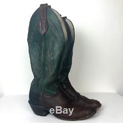 OLATHE Vtg Tall Top Green Brown Black Leather Cowboy Horse SASS Boots Men's 10.5