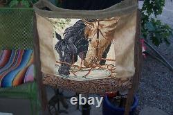 OOAK Large Custom Design Serape Needlepoint Horse Leather Fringe Western Purse