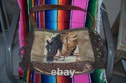 OOAK Large Custom Design Serape Needlepoint Horse Leather Fringe Western Purse