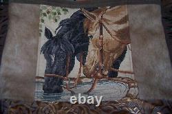 OOAK Large Custom Design Serape Needlepoint Horse Leather Fringe Western Purse