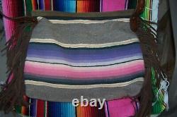 OOAK Large Custom Design Serape Needlepoint Horse Leather Fringe Western Purse