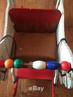 Old Antique Vintage Wooden Rocker Horse Chair With Leather Seat Straps & Ears
