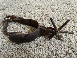 Old Mexican Vintage Horse Spurs With Leather Straps. 8 pt and 6 pt variations