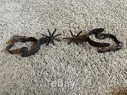 Old Mexican Vintage Horse Spurs With Leather Straps. 8 pt and 6 pt variations