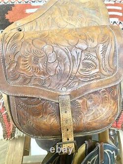 Old Tooled Leather Horse Saddlebag Patina Western Equestrian Motorcycle Vintage
