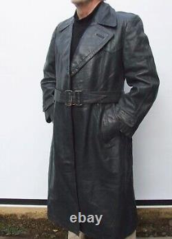 Old Vintage GERMAN Real Horse Hide Leather Officers Trench Coat WW2 size L / XL