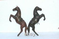 Old Vintage Leather Covered Horse Figure Pair Antique Home Decor Tableware F-37