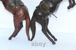 Old Vintage Leather Covered Horse Figure Pair Antique Home Decor Tableware F-37