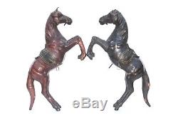 Old Vintage Leather Covered Horse Figure Pair Decorative Collectible F-37