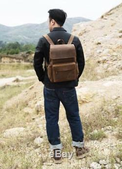 Original Genuine Crazy Horse Leather Mens Backpack Retro Travel Bag Computer Bag