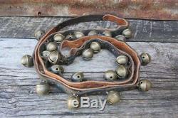 Original Leather Strap Of 24 Antique Sleigh Bells #3 Vintage Horse Jingle Bells