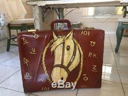 Original oil painting of horse on vintage leather suitcase western theme