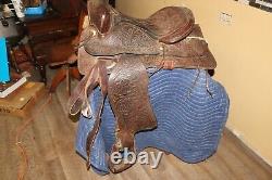 Ornate Vintage Tooled Leather Horse Saddle Cowboy Western Decor