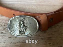 POLO Ralph Lauren Copper Brown Leather Belt Brass Pony Buckle Size 36 Vtg A2E