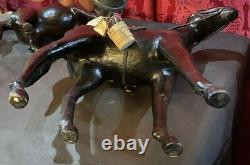 Pair Of Vintage Antique Tooled Wrapped Leather Figural Horse Statue Figures