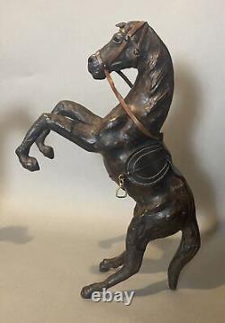 Pair Of Vintage Antique Wrapped Tooled Leather Figural Horse Statue Figures