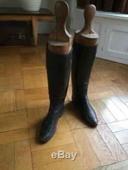 Pair Vintage Leather Horse Riding Boots & Wooden Boot Trees Shop Display