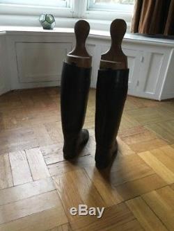 Pair Vintage Leather Horse Riding Boots & Wooden Boot Trees Shop Display