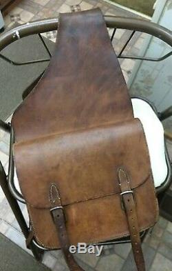 Pair of Vintage Brown Leather Saddle Bags Horse Motorcycle Bicycle Narrow