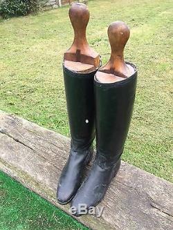 Pair of Vintage Leather Horse Riding Boots with Wooden Boot Trees L & R