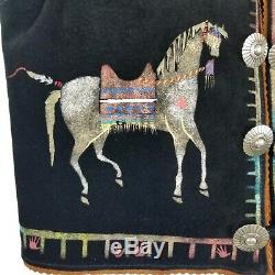Patricia Wolf Texas Painted Leather Western Vest Small Vintage Horse Tribal Boho