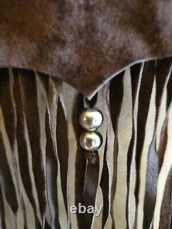 Patricia Wolf Vintage brown suede leather Fringe hand painted horse's Shawl