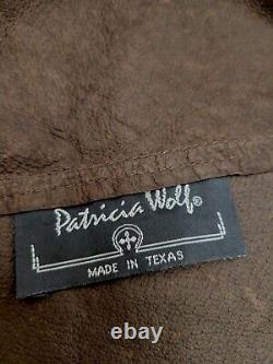 Patricia Wolf Vintage brown suede leather Fringe hand painted horse's Shawl