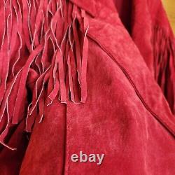 Pelle Milano Vintage Red Suede Leather Western Jacket Fringe Cowgirl Rodeo Sz M