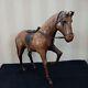 Powerful leather-wrapped horse figurine vintage animal Object 34×29cm